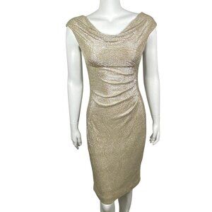 Lauren Ralph Lauren Gold Metallic Sheath Dress Size 2 Sleeveless Cowl Neck